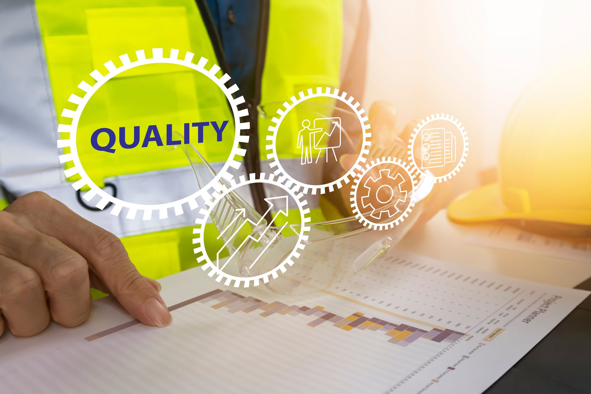 Engineers check the quality of workers in the production process according to the data and plans Engineers check the quality of workers in the production process according to the data and plans